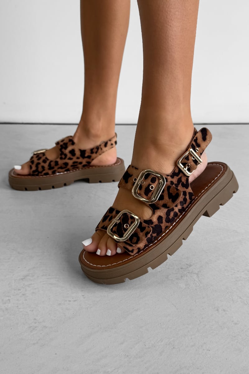 CHARLIE Chunky Studded Buckle Sandals - Leopard - 1