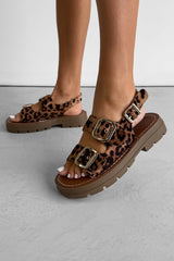 CHARLIE Chunky Studded Buckle Sandals - Leopard - 1