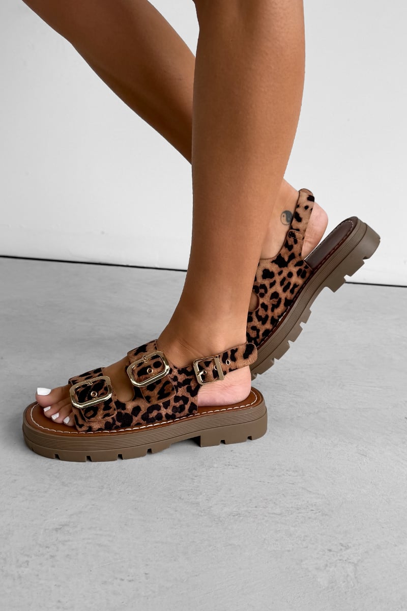 CHARLIE Chunky Studded Buckle Sandals - Leopard - 2