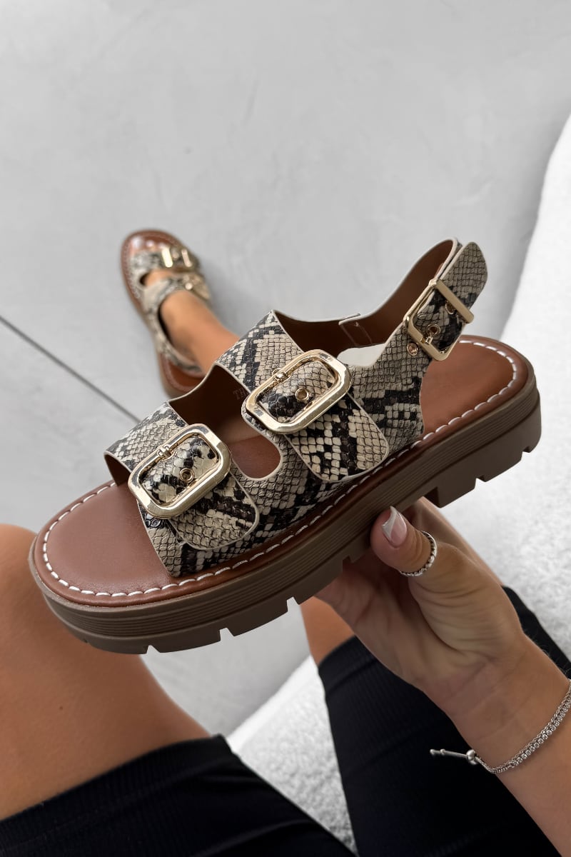 CHARLIE Chunky Studded Buckle Sandals - Snake
