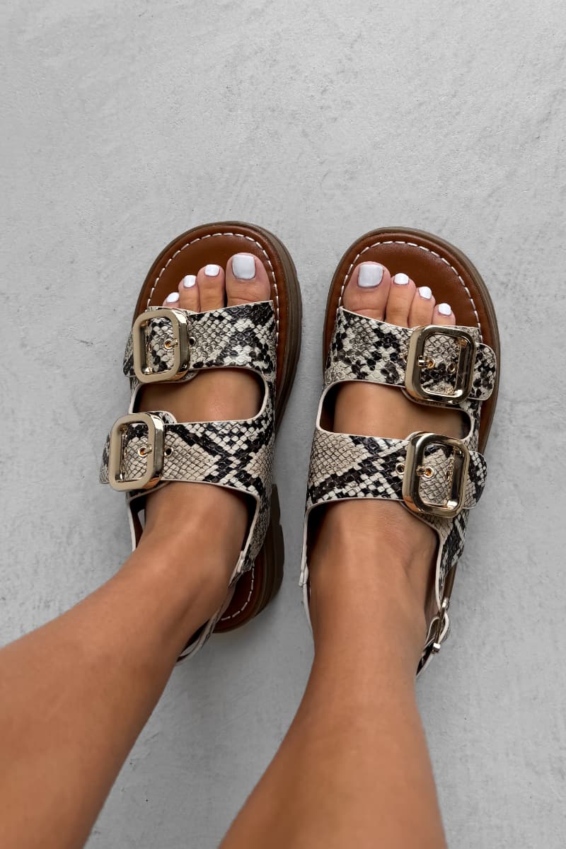 CHARLIE Chunky Studded Buckle Sandals - Snake - 2
