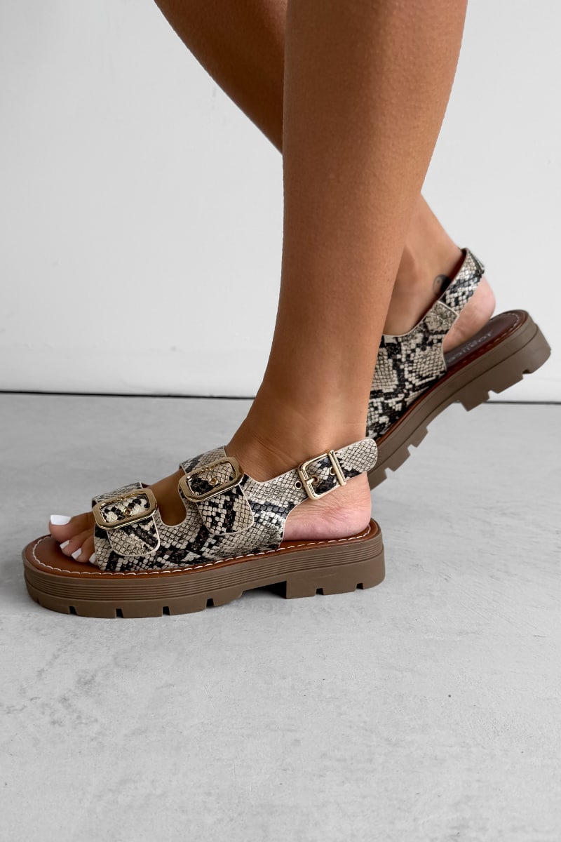 CHARLIE Chunky Studded Buckle Sandals - Snake - 3