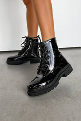 CINDY Chunky Ankle Boots - Black Patent - 3