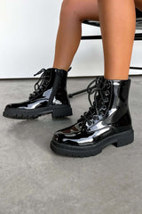 CINDY Chunky Ankle Boots - Black Patent