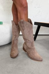 CODIE Low Heel Cowboy Western Boots - Taupe