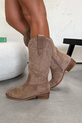 CODIE Low Heel Cowboy Western Boots - Taupe - 1