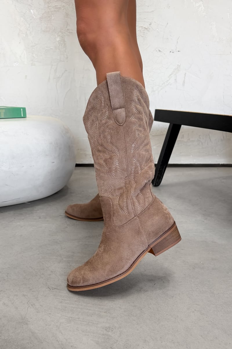 CODIE Low Heel Cowboy Western Boots - Taupe - 4