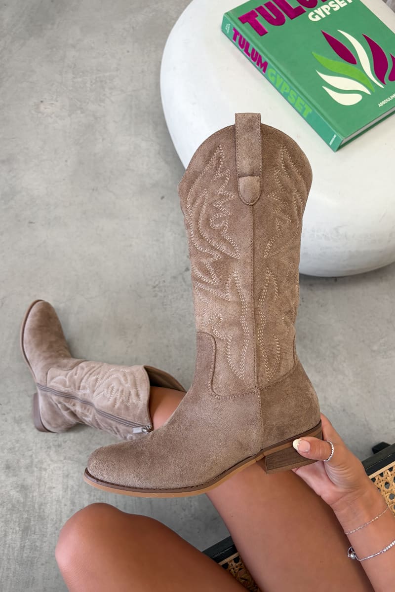 CODIE Low Heel Cowboy Western Boots - Taupe - 3