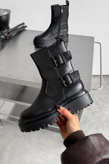 CONTENDER Buckle Chunky Ankle Boots - Black PU