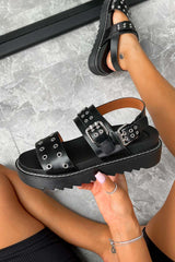 CONTROL Chunky Eyelet Gladiator Sandals - Black PU