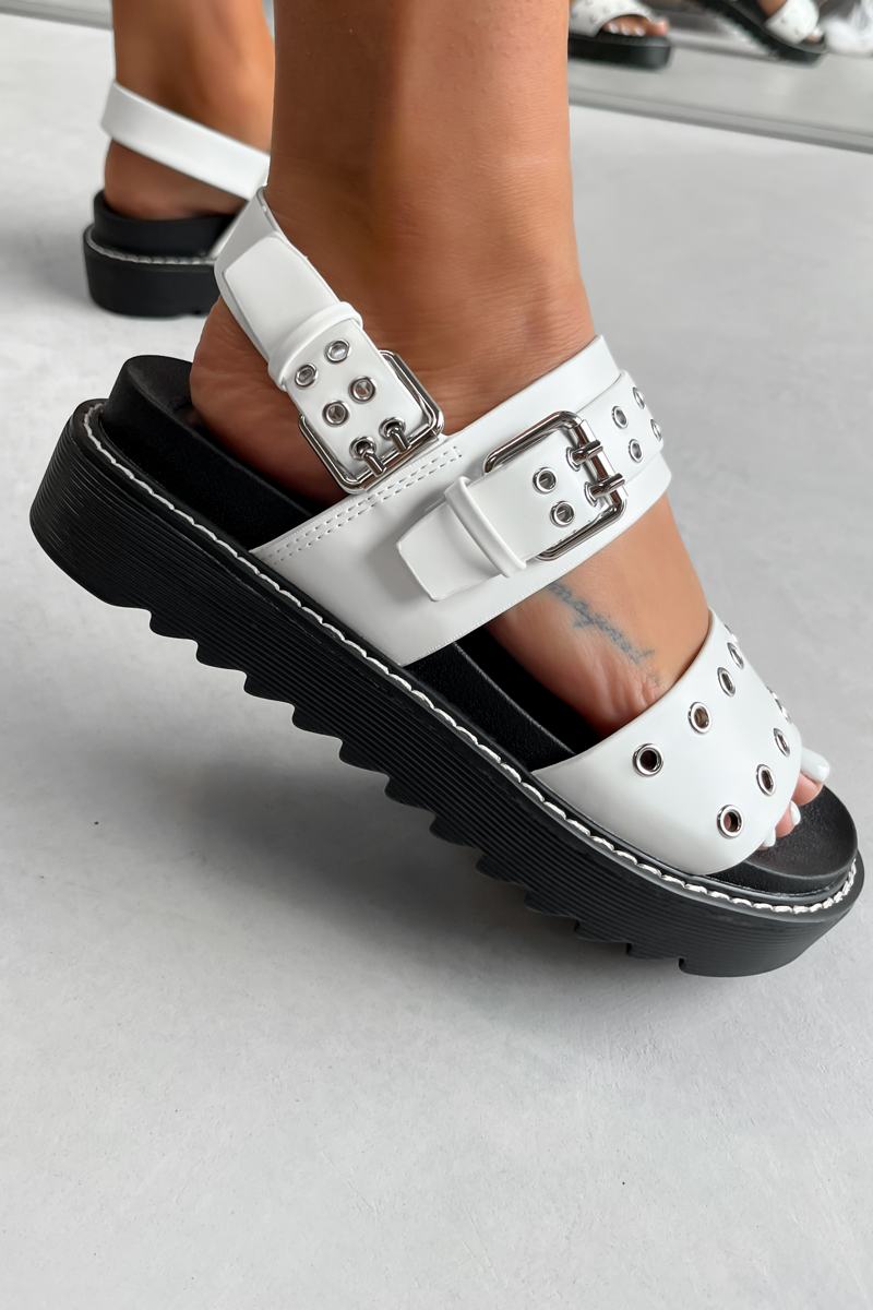 CONTROL Chunky Eyelet Gladiator Sandals - White PU - 3