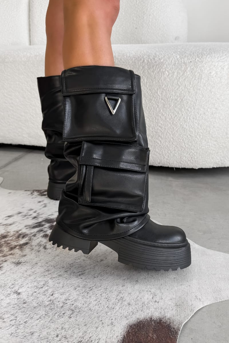 CONTROL Pocket Chunky Platform Boots -  Black