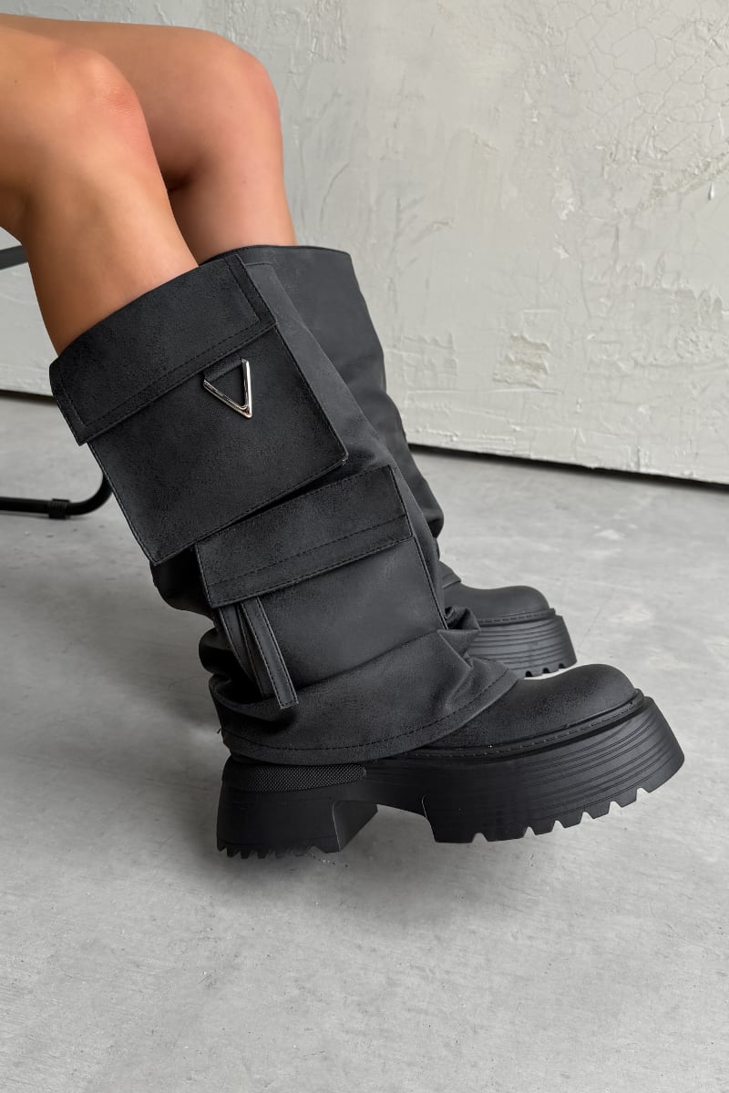 CONTROL Pocket Chunky Platform Boots - Washed Black