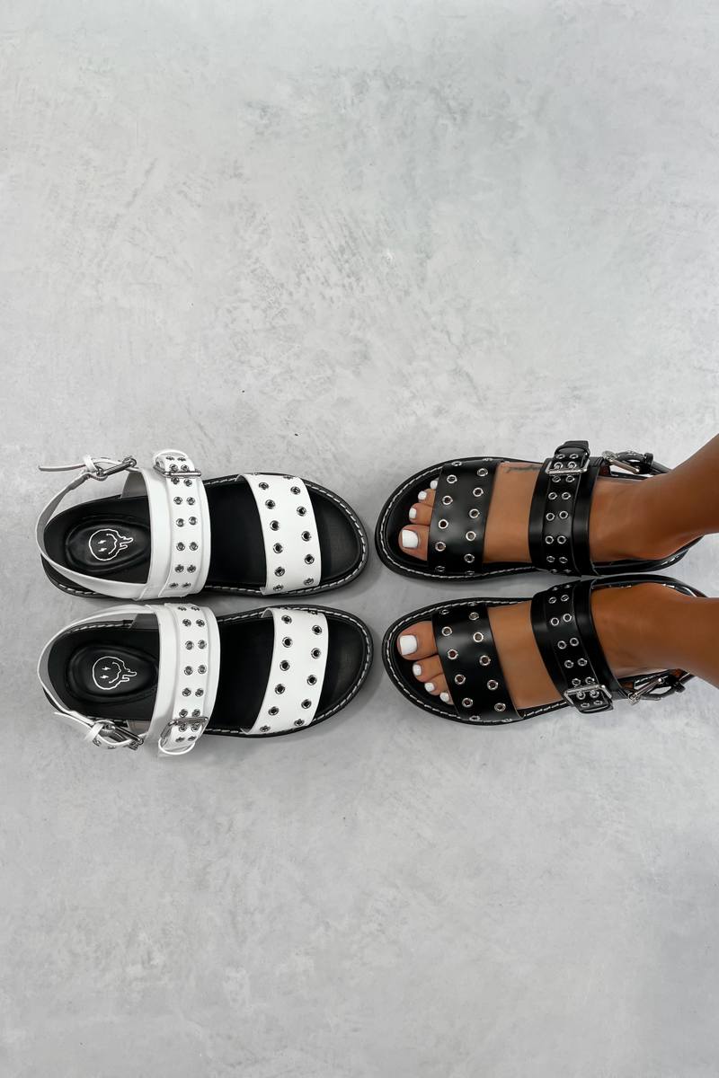 CONTROL Chunky Eyelet Gladiator Sandals - Black PU - 4