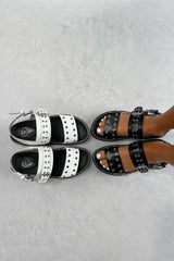 CONTROL Chunky Eyelet Gladiator Sandals - Black PU - 4