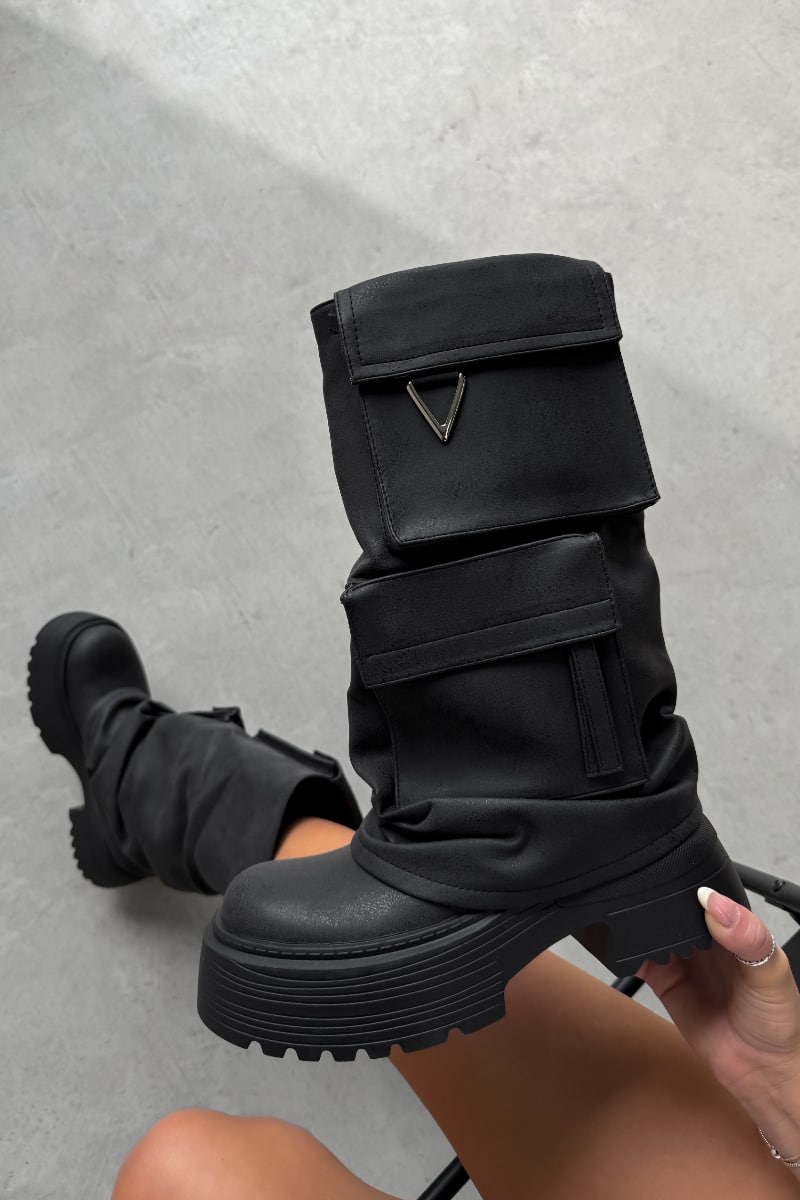 CONTROL Pocket Chunky Platform Boots - Washed Black - 3
