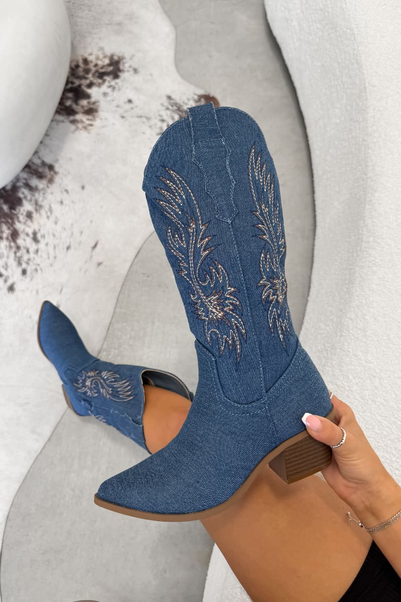 COREY Cowboy Western Boots - Blue Denim