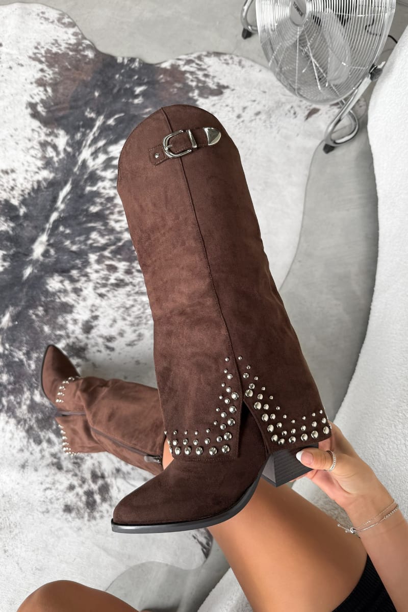 COUNTY Flared Cowboy Western Boots - Brown Suede