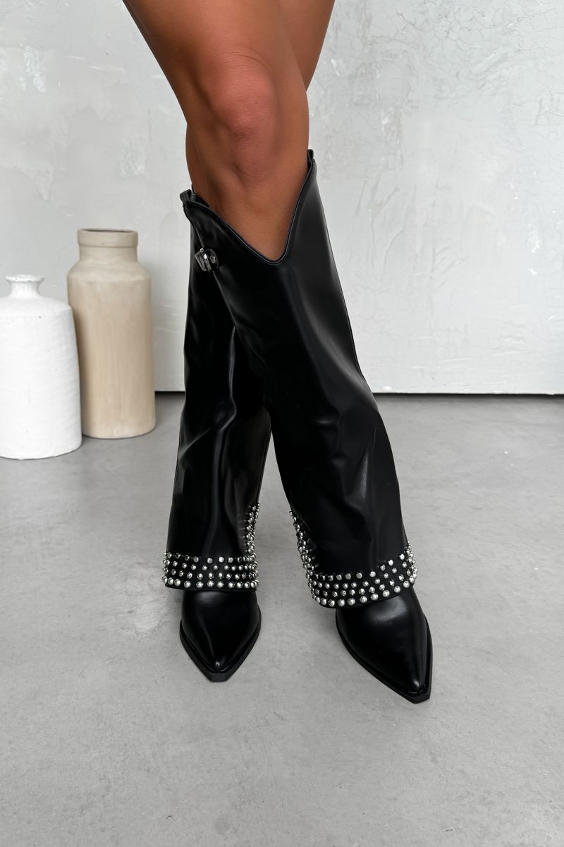 Black heeled western boots online