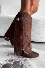 COUNTY Flared Cowboy Western Boots - Brown Suede - 1