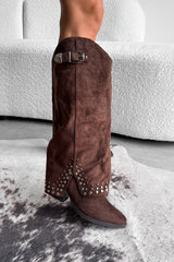 COUNTY Flared Cowboy Western Boots - Brown Suede - 3
