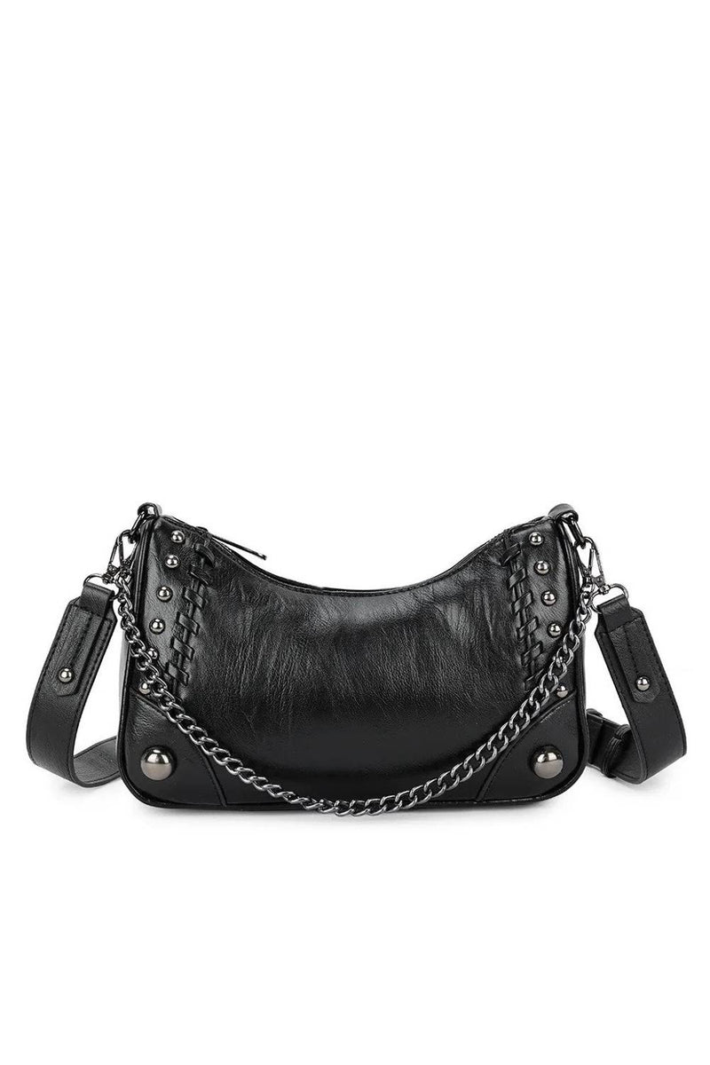 Cross Body Studded Detail Chain Bag - Black