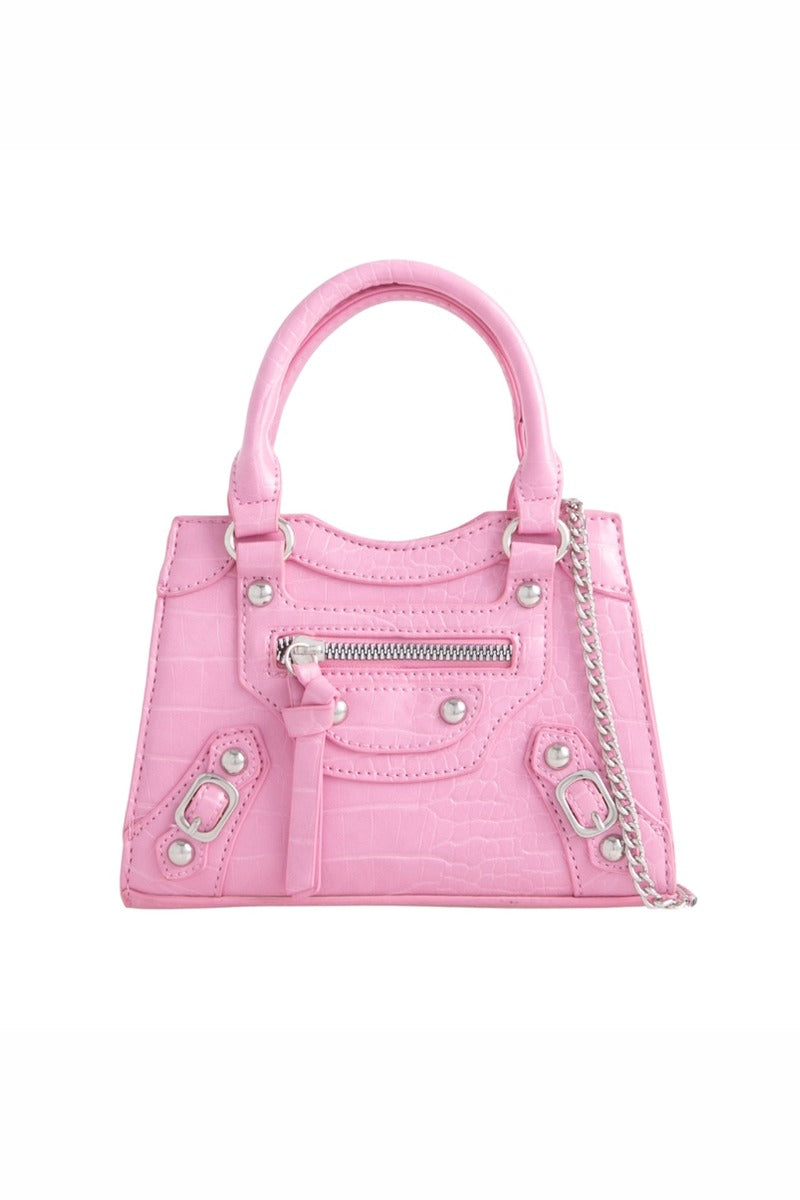 CrossBodyStuddedDetailChainBag-pink