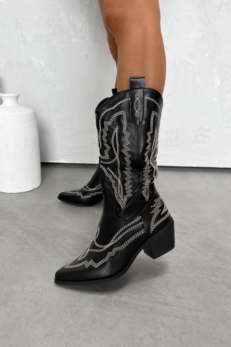 DALLAS Cowboy Western Ankle Boots - Black - 2