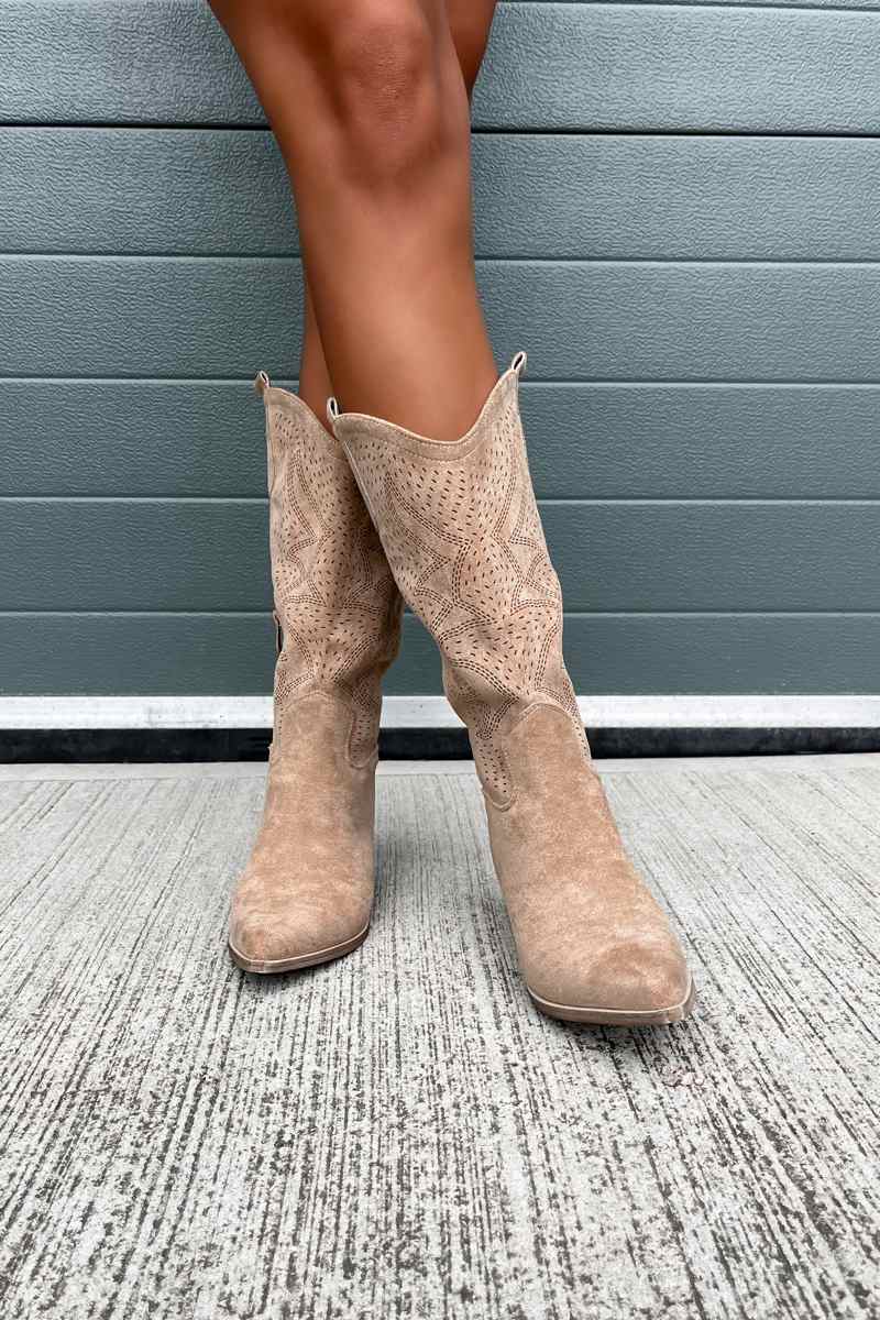 DALLAS Mid Calf Cowboy Western Boots - Taupe - 4]