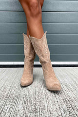 DALLAS Mid Calf Cowboy Western Boots - Taupe - 4]