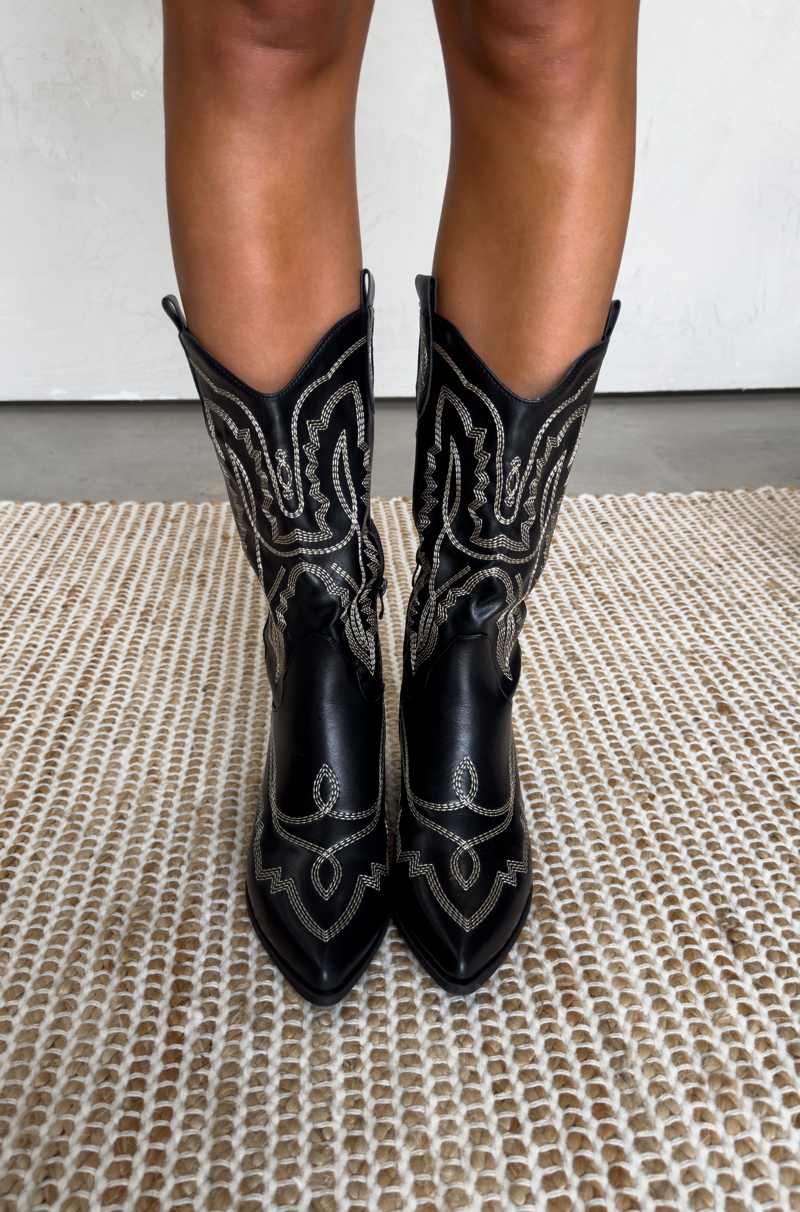 DALLAS Cowboy Western Ankle Boots - Black - 4