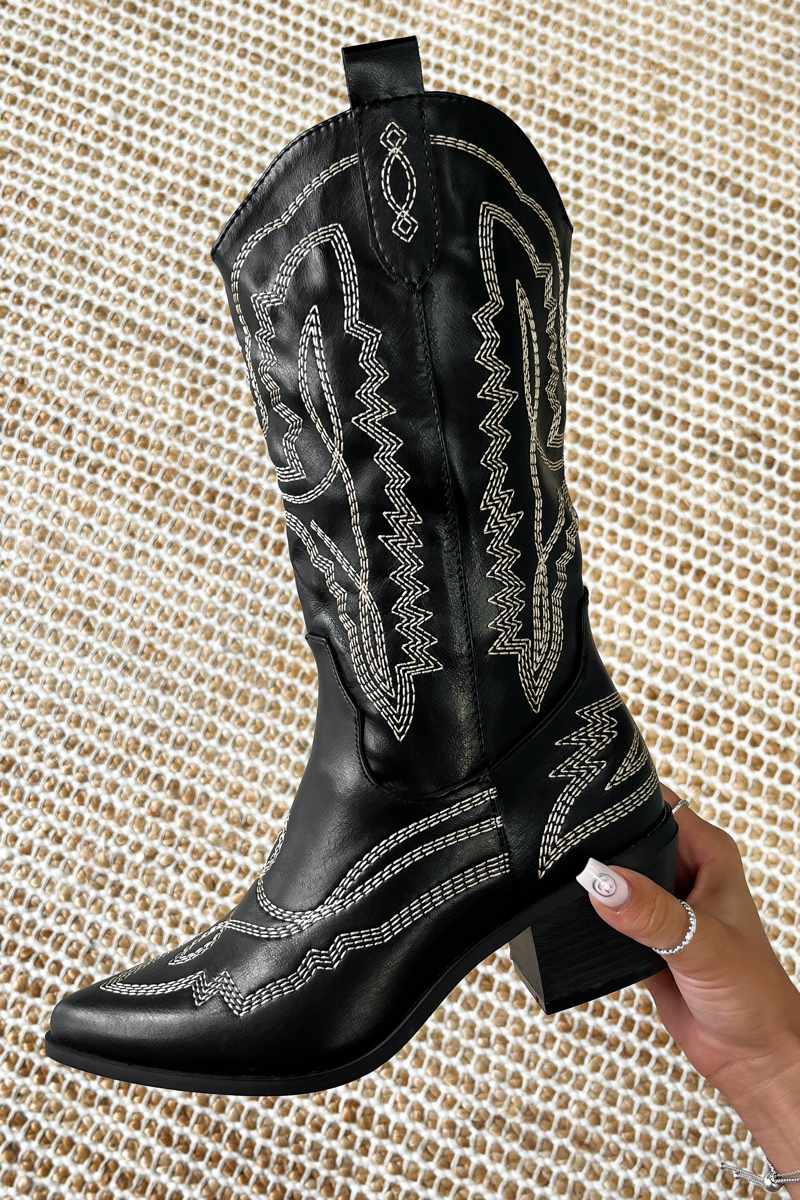 DALLAS Cowboy Western Ankle Boots - Black - 9
