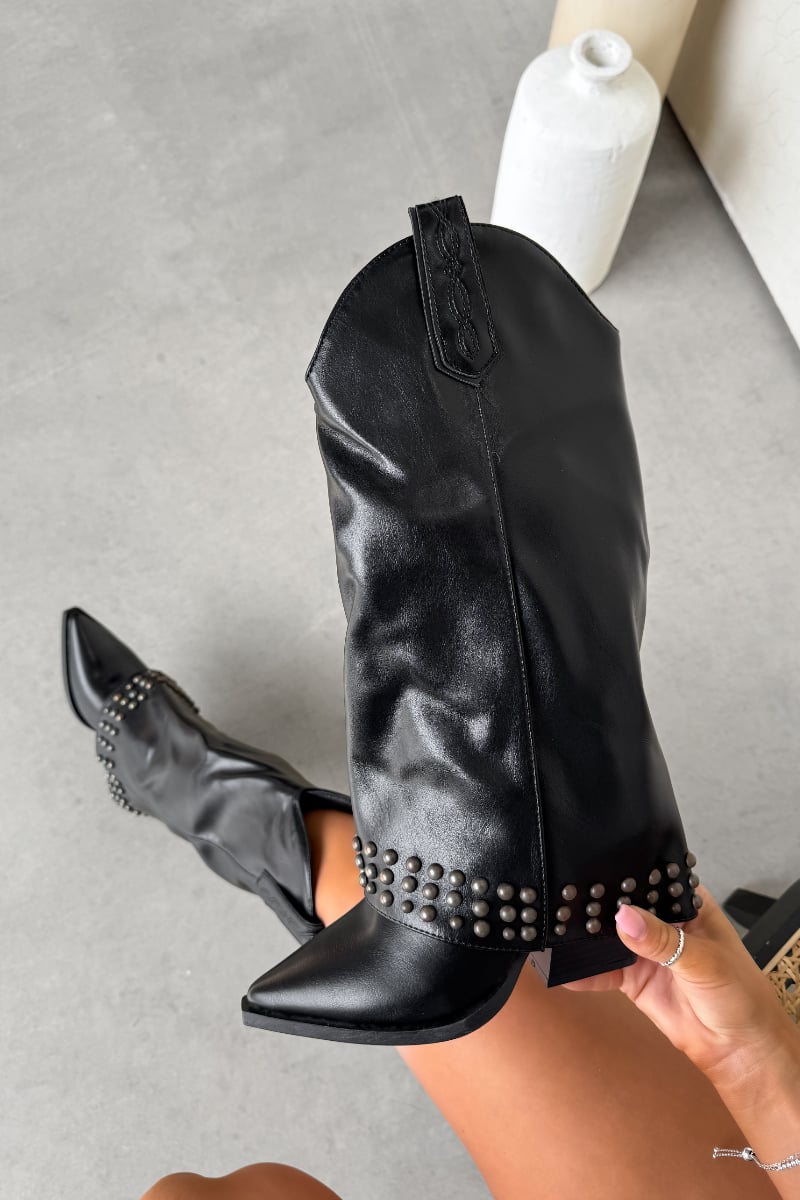 DALLAS Flared Cowboy Western Boots - Black PU - 3