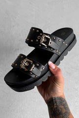 DARCIE Chunky Studded Buckle Sandals - Black