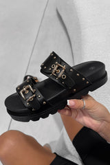 DARCIE Chunky Studded Buckle Sandals - Black - 2