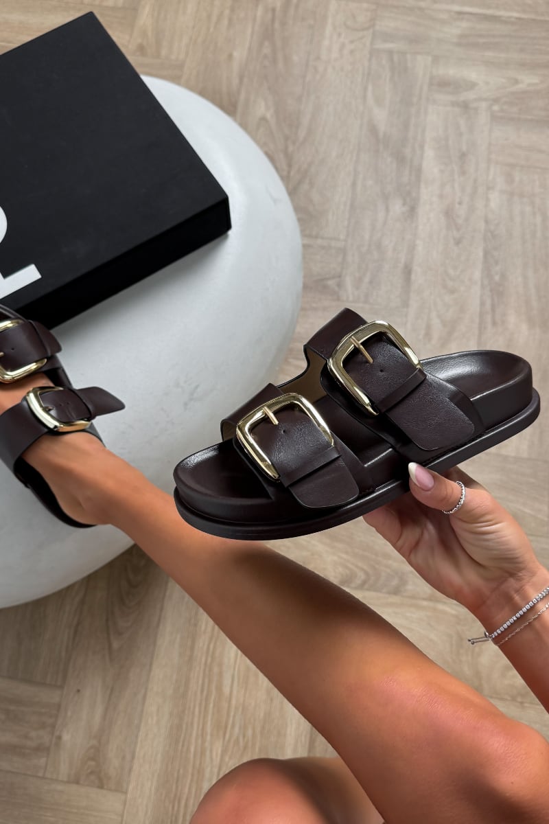DAYNA Chunky Buckle Sandals - Brown – AJ VOYAGE