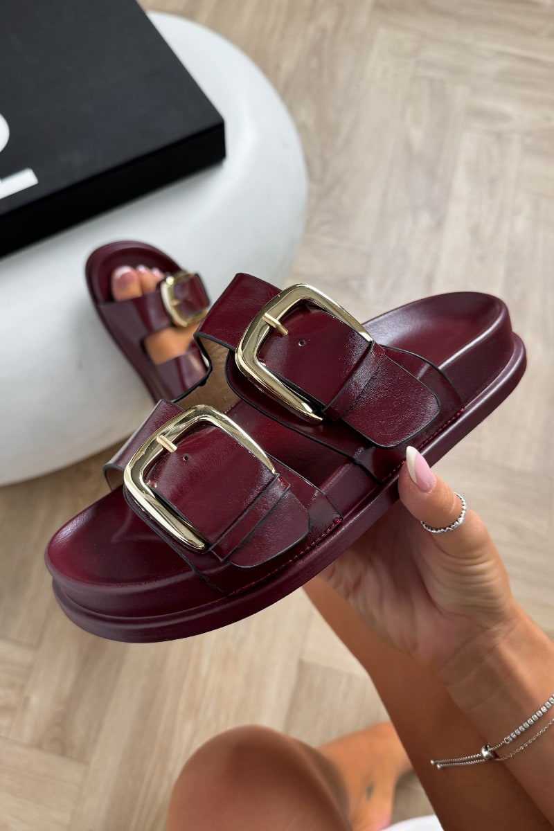 DAYNA Chunky Buckle Sandals - Burgundy