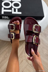 DAYNA Chunky Buckle Sandals - Burgundy - 1