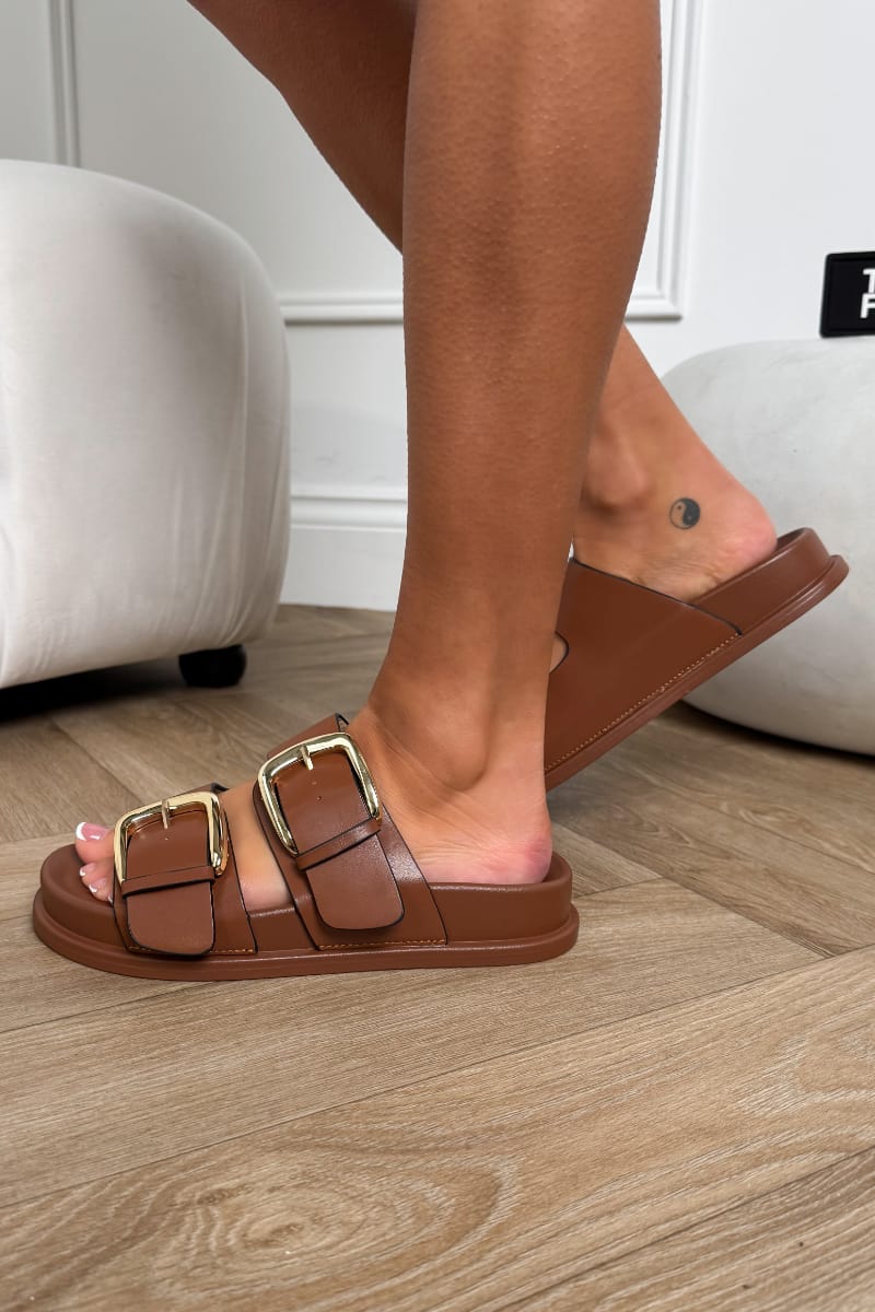 DAYNA Chunky Buckle Sandals - Tan