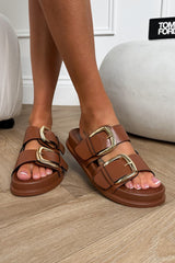 DAYNA Chunky Buckle Sandals - Tan
