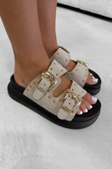 HAZEL Chunky Studded Buckle Sandals - Leopard - 3