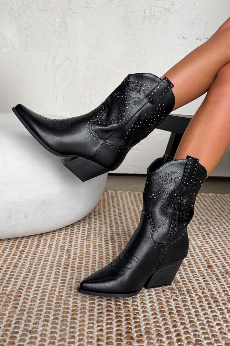 DAYTONA Ankle Western Cowboy Boots -  Black - 2