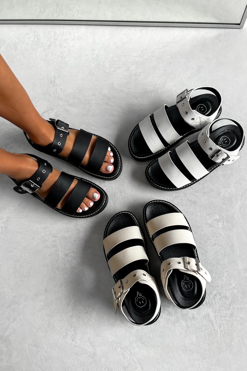 DEFENDER Chunky Buckle Sandals - Black PU - 1