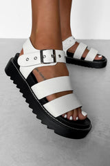 DEFENDER Chunky Buckle Sandals - White PU - 2