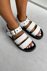 DEFENDER Chunky Buckle Sandals - White PU