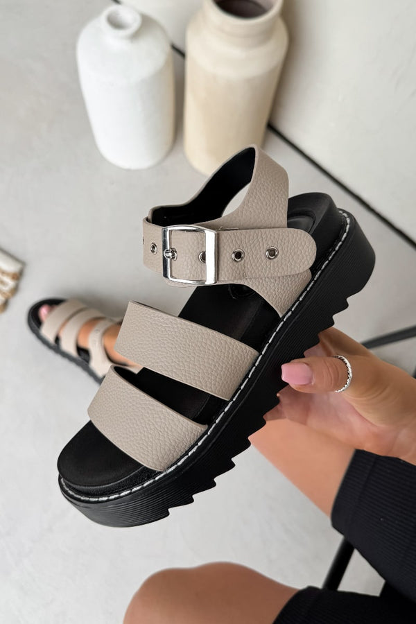 DEFENDER Chunky Buckle Sandals - Beige PU