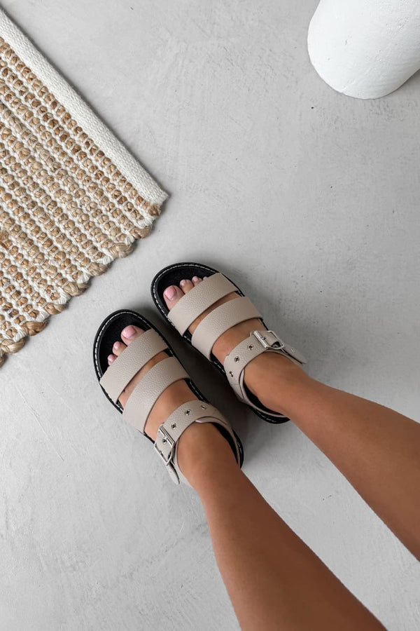 DEFENDER Chunky Buckle Sandals - Beige PU - 1
