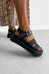 DEFENDER Chunky Buckle Sandals - Black PU - 5
