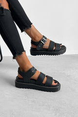 DEFENDER Chunky Buckle Sandals - Black PU - 6