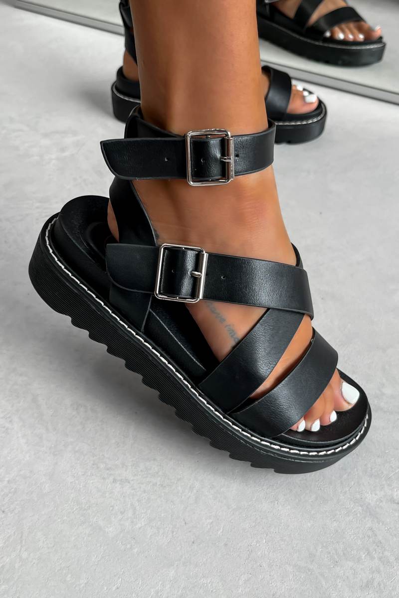 DELTA Chunky Buckle Gladiator Sandals - Black